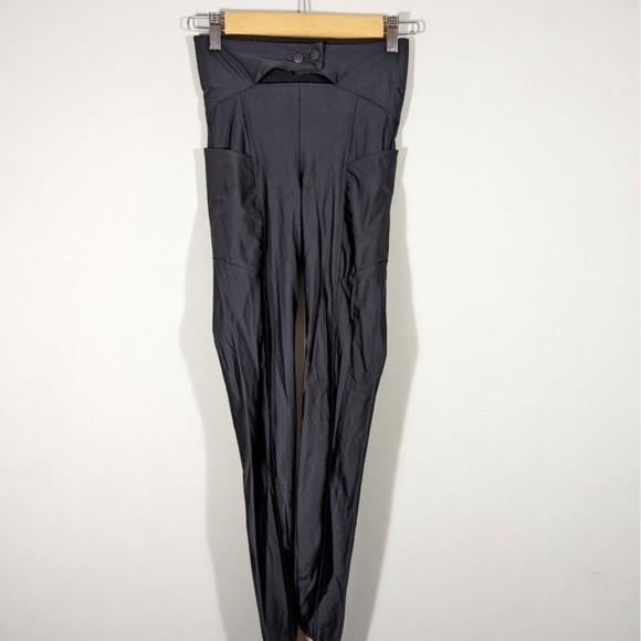 Koral Women Size S Black Satin Leggings with Side Pockets - Picture 1 of 9